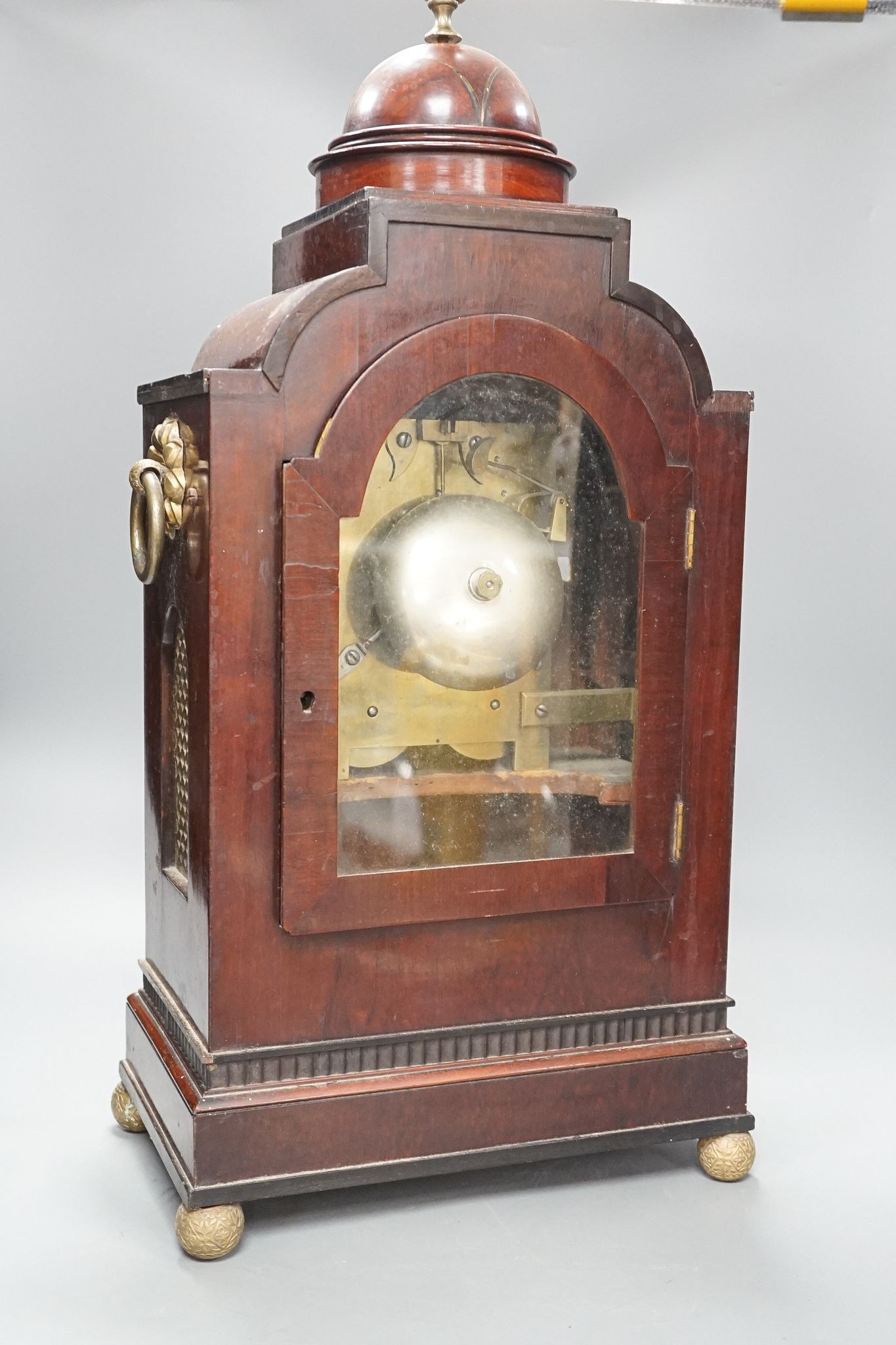A late George III mahogany bracket clock with brass inlay, 65cm
